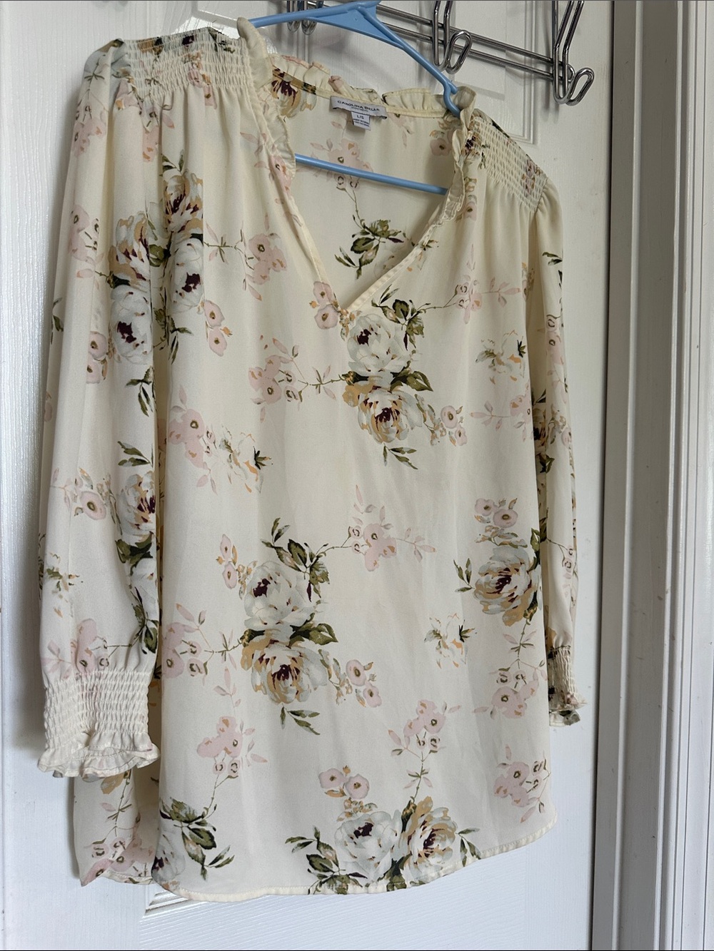 Carolina Belle Cream Floral V-Neck Blouse